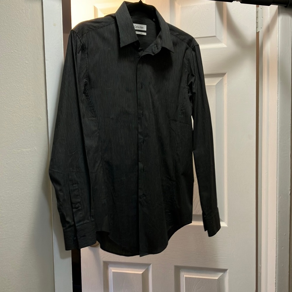 Calvin Klein Black Dress Shirt Formal Cotton Blend